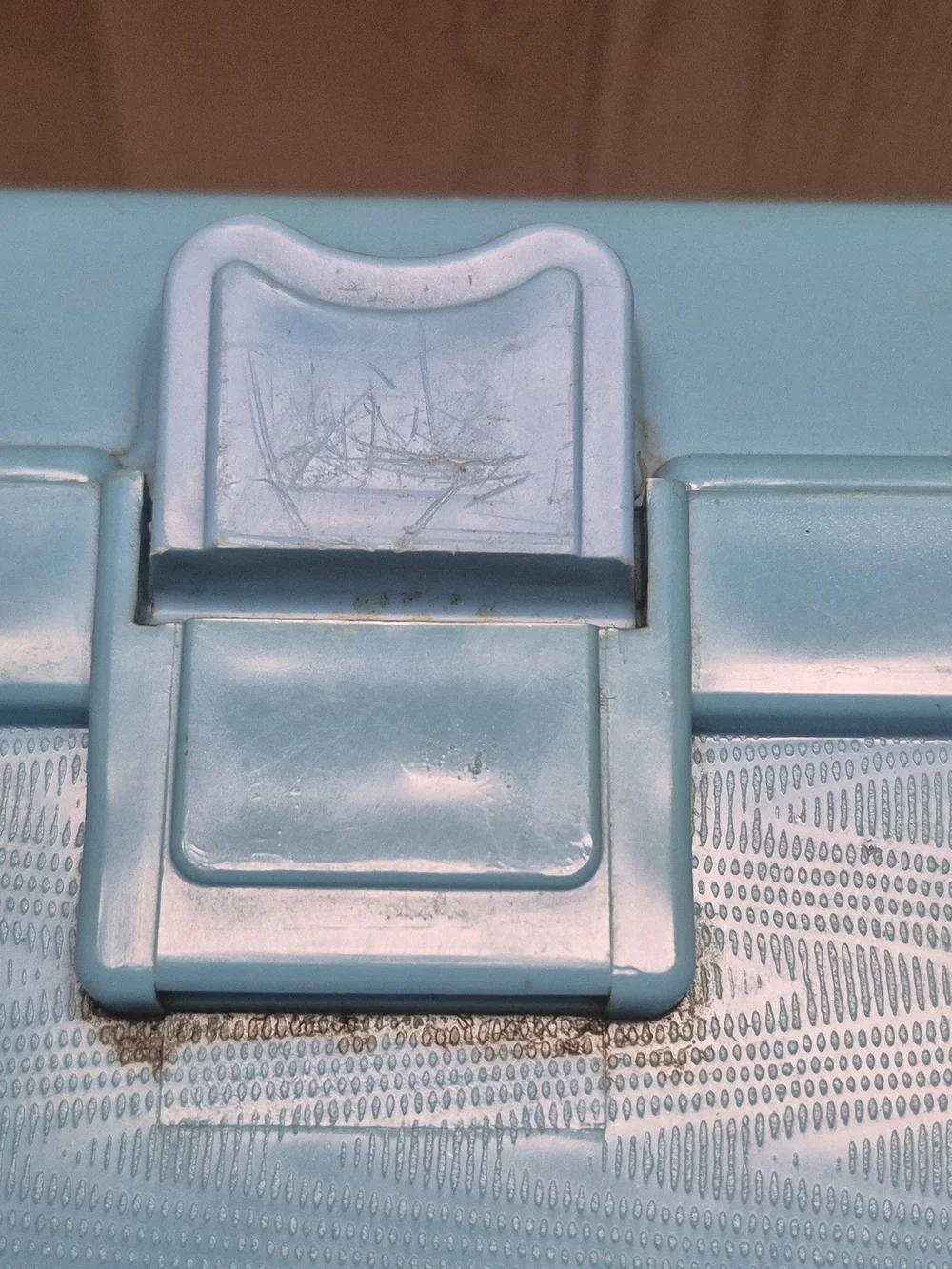 ​Vintage Blue Plastic Sewing Box Organizer Case with Removable Tray Spool Holder